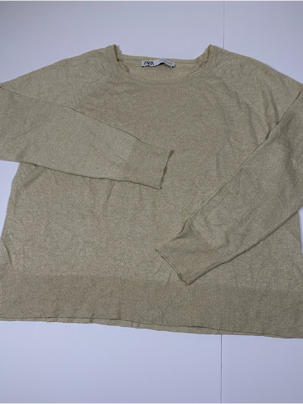 ZARA Shimmery Light Cream Crewneck Sweater